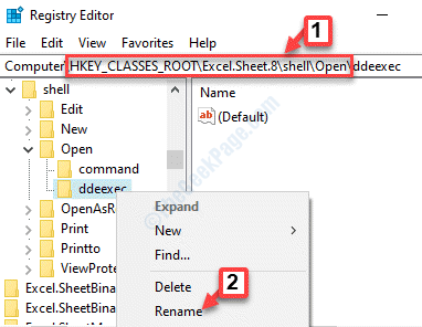 Registry Editor Navigate To The Path Open Ddeexec Right Click Rename