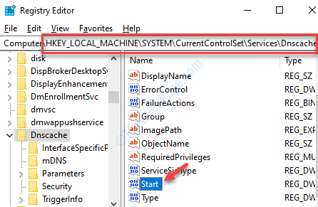 Registry Editor Navigate To Path Dnscache Start Double Click
