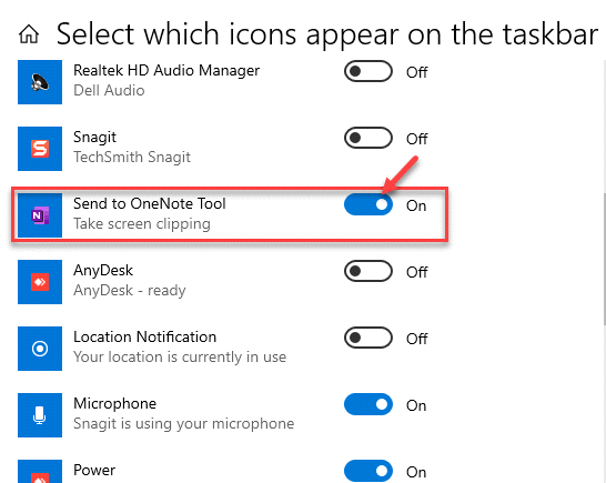 Select Which Icons Appear On The Taskbar Send To Oennote Tool Turn On