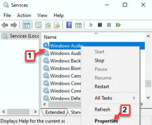 Services Names Windows Audio right click Properties