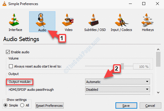 Simple Preferences Audio Audio Settings Output Module Automatic Save