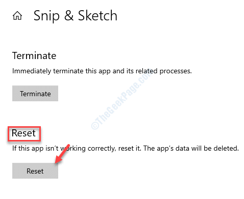 Snip & Sketch Advanced Options Reset