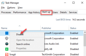 Task Manager Startup Tab Right Click On Each App Disable