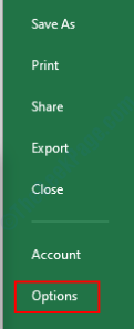 Ms Excel Options