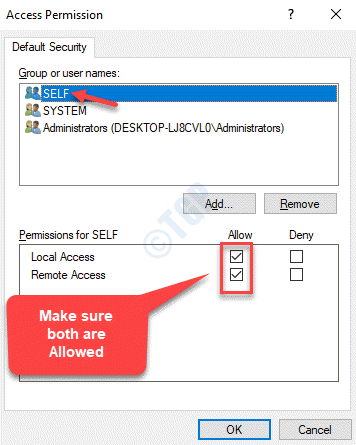 Access Permission Self Local Access And Remote Access Allow Check Both Boxes