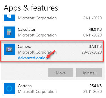Apps & Features Camera Advanced Options