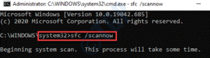 Command Prompt admin run command sfc scannow Enter