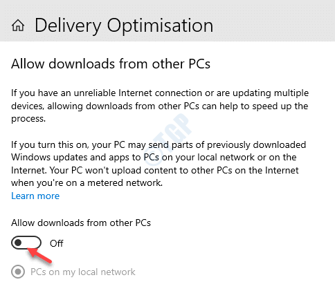 Delivery Optimisation Allow Downloads From Other Pcs Turn Off