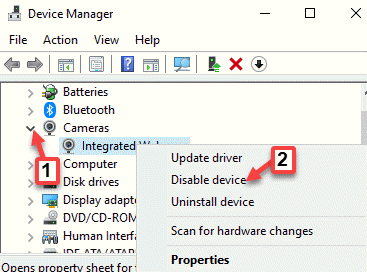 Device Manager Cameras Integrated Camera Right Click Disbale Device