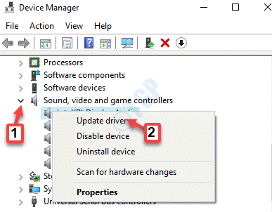 Device Manager Sound, Video And Game Controllers Expand Graphics Card Driver Right Click Update Driver
