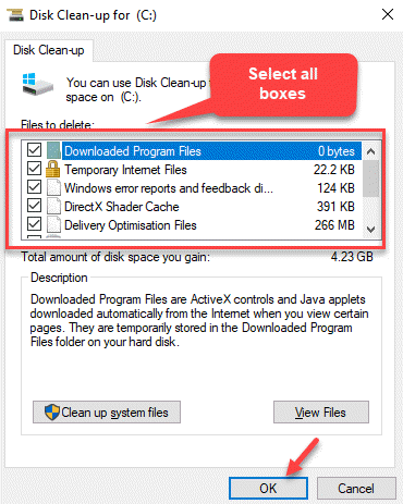 Disk Clean Up For Drive Files To Delete Select All Boxes Ok
