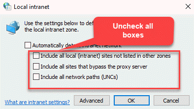 Local Intranet Uncheck All Boxes Ok