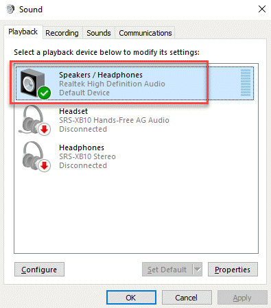 Sound Playback Audio Device Right Click Set As Default Device