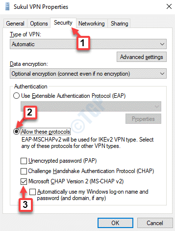 Vpn Properties Security Allow These Protocols Microsoft Chap Version 2 (ms Chap V2) Ok