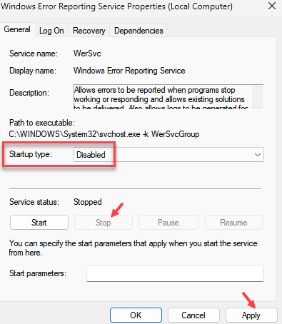 Windows Error Reporting Service Min