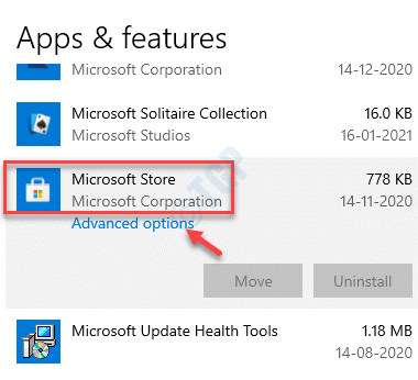 Apps & Features Microsoft Store Advanced Options
