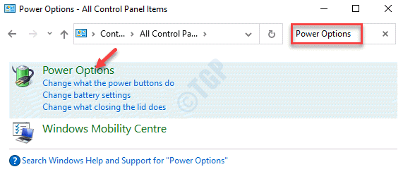 Control Panel Search Box Power Options