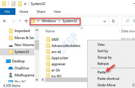 File Explorer System32 Folder Paste Msvcr71.dll File