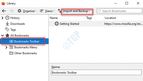Library Left Side Bookmarks Toolbar Import And Backup