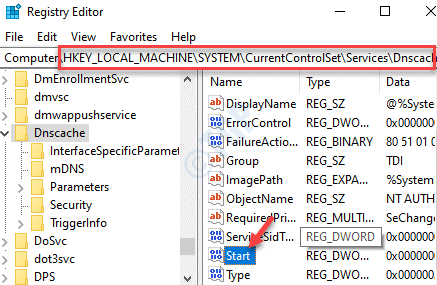 Registry Editor Navigate To Path Dnscache Right Side Start Double Click