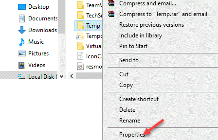 Temp Folder Right Click Properties