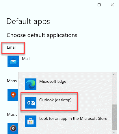 Apps Settings Default Apps Email Outlook