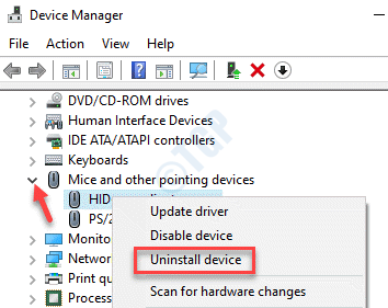 Device Manager Mice And Other Pointing Devices Expand Right Click On Mouse Uninstall Device