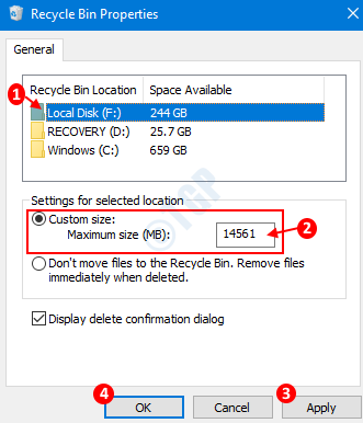 Recycle Bin Property Settings