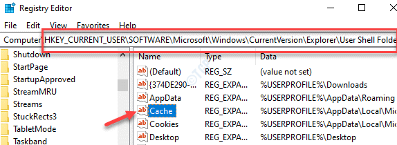 Registry Editor Navigate To User Shell Folders Cache Double Click