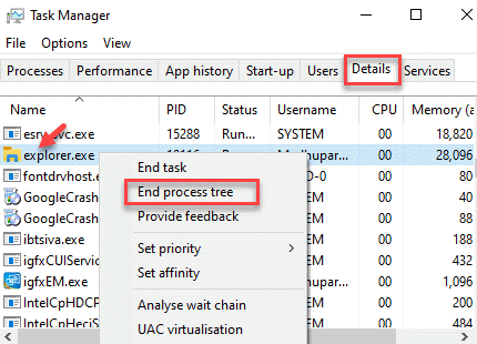 Task Manager Details Tab Explorer.exe End Process Tree