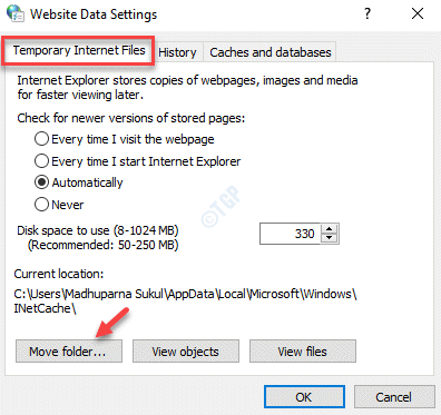 Website Data Settings Temporary Internet Files Move Folder