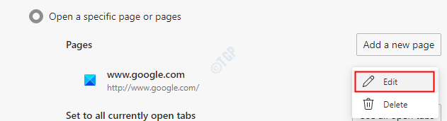 How to open a specific webpage on startup in Microsoft Edge