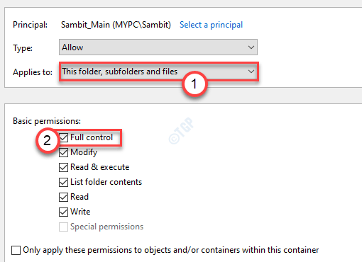 Full Control With This Folder Applied To Min