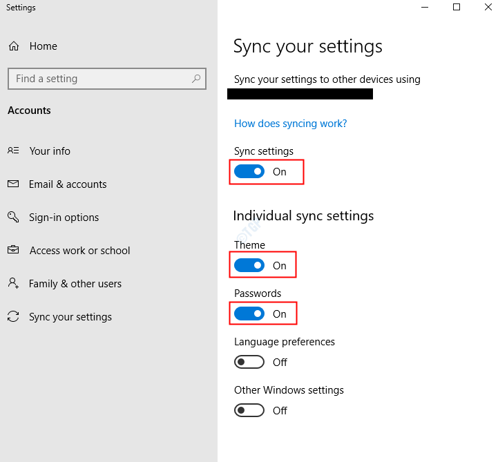 Sync setting