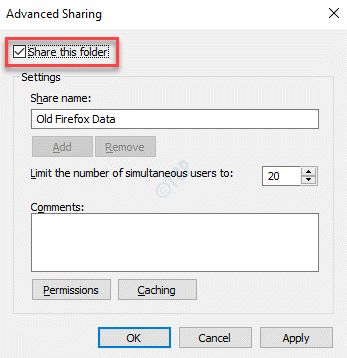 Advanced Sharing Share This Folder Check Apply Ok