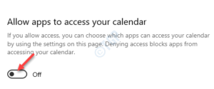 Allow apps to access calendar turn off