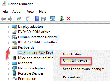 Device Manager Keyboards Keyboard Driver Right Click Uninstall Device