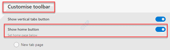 Edge Settings Appearance Customise Toolbar Show Home Button Enable