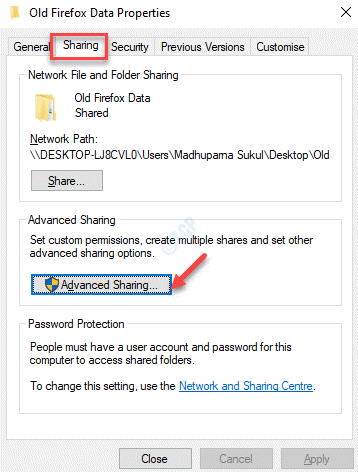 Folder Properties Sharing Tab Advanced Sharing