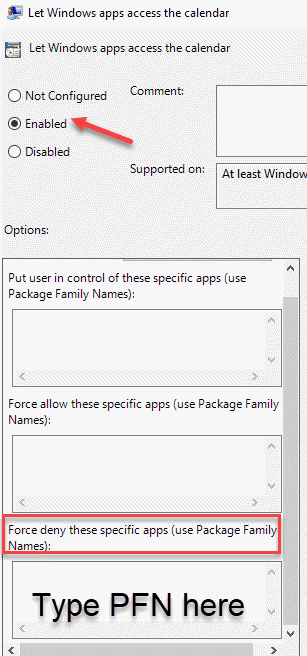 Let Windows Apps Access The Calendar Enabled Force Deny These Specific Apps Type Pfn