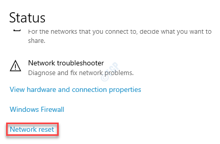 Network Settings Status Network Reset