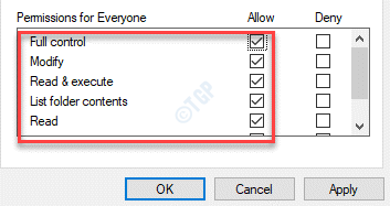 Permissions For Everyone Allow Column Check All Boxes Apply Ok