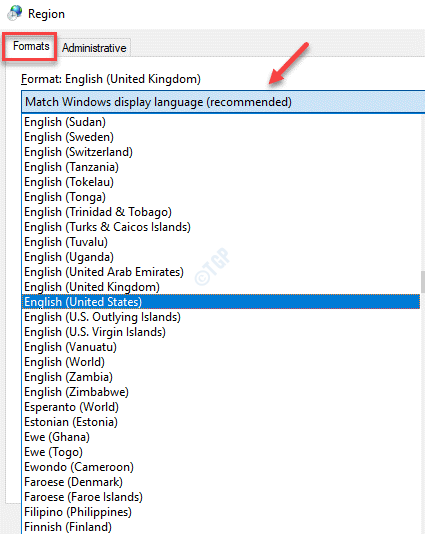 Region Formats Format Drop Down Select Language Apply Ok