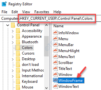 Registry Editor Navigate To Colors Windowframe