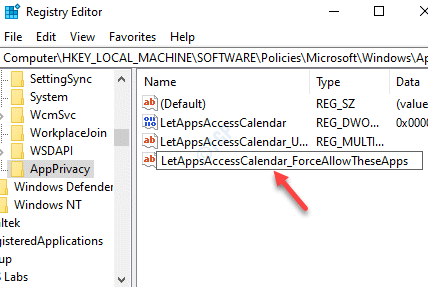 Переименовать новое многострочное значение Letappsaccesscalendar Forceallowtheseapps