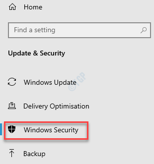 Settings Update & Security Windows Security