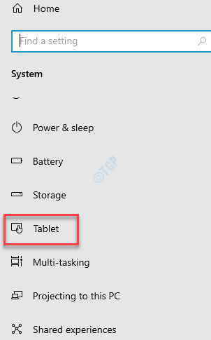 Settings System Tablet