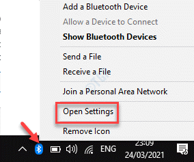Taskbar Bluetooth Right Click Open Settings