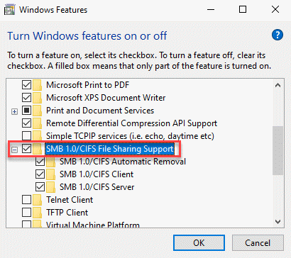 Windows Features Smb 1.0 Cifs File Sharing Support