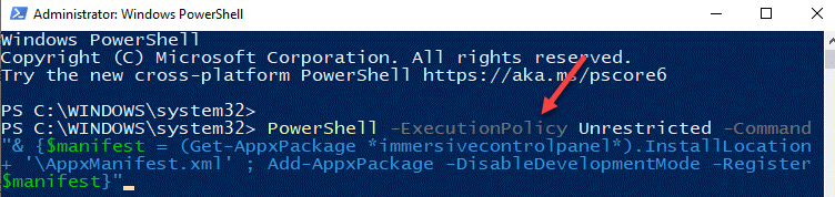 Windows Powershell (admin) Run Command To Reinstall And Register Settings App Enter